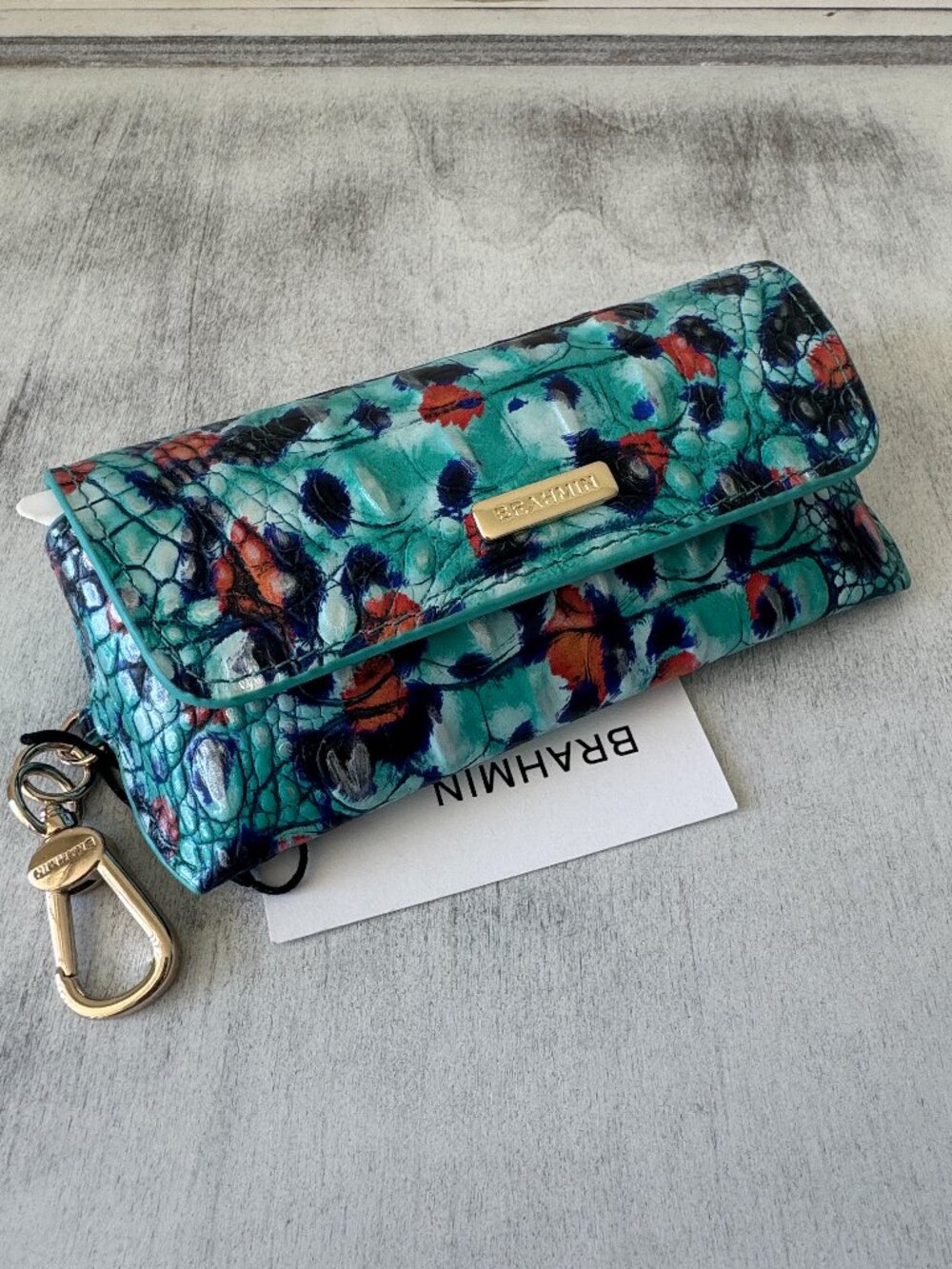 Brahmin Elora Frisky Blue Melbourne Leather Croc-Embossed EyeGlass Case Holder